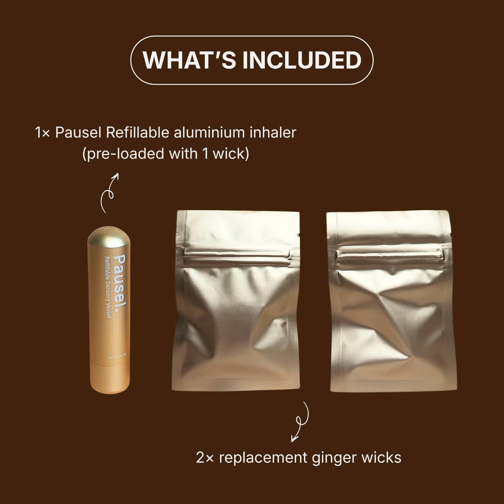 Pausel Ginger Nasal Inhaler — Refillable Aluminium Aromatherapy Inhaler for Travel & Motion Discomfort